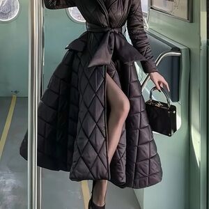Elegant Black or Cream Puffer Coat Dress